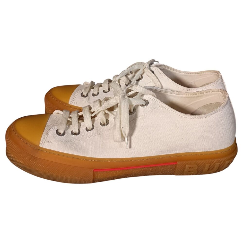 Burberry Jack Sneakers Shoes Mens 45.5/US 11.5 White Cotton Low Top Lace Up Logo - Picture 7 of 16